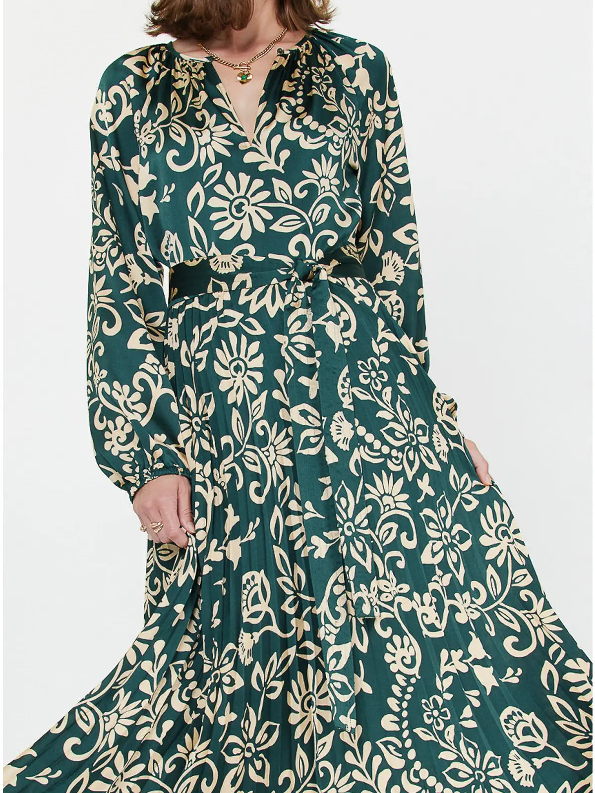 Printed Pleated Dress Teal Floral