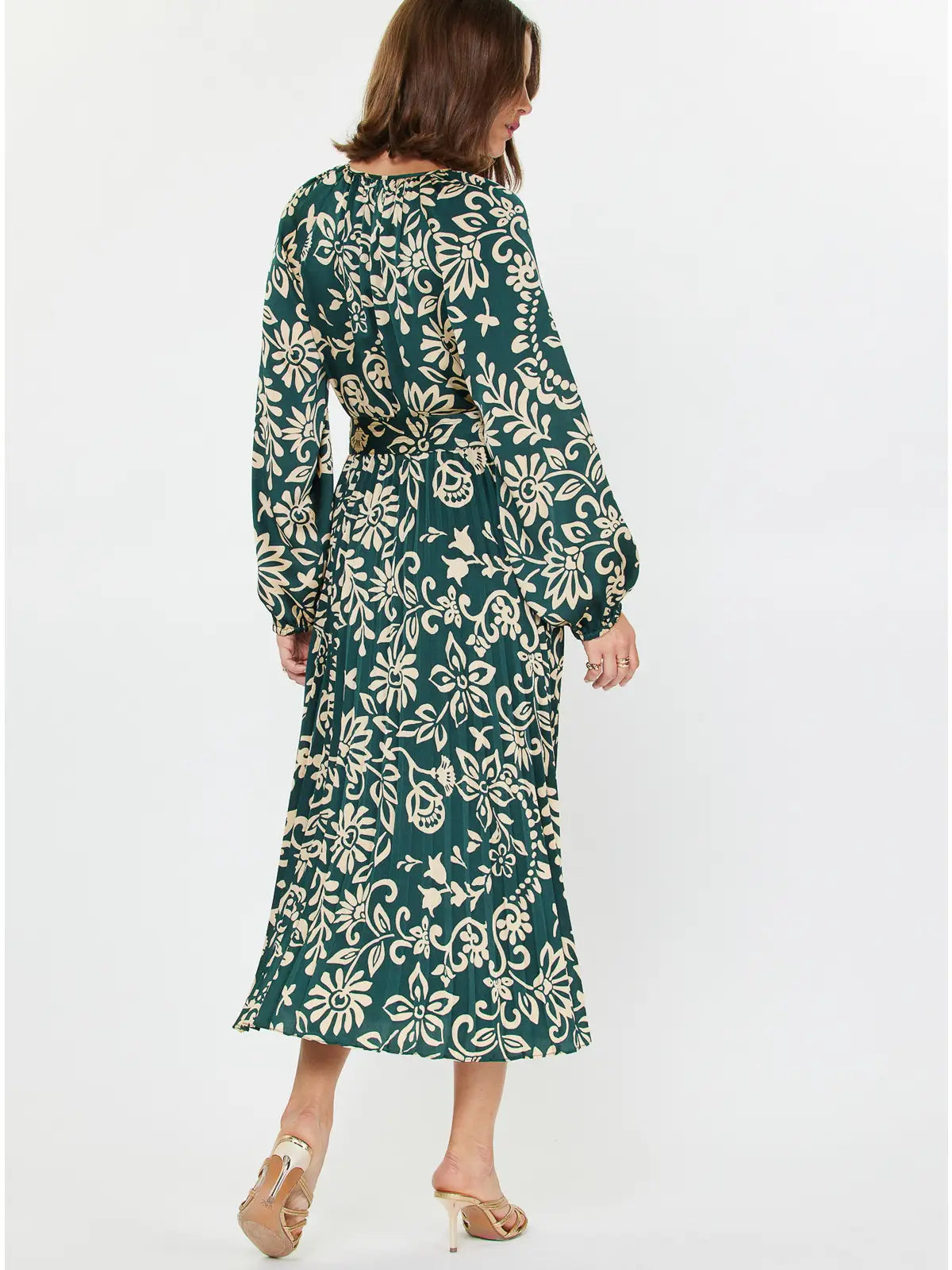 Printed Pleated Dress Teal Floral